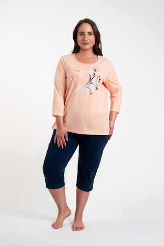 Arietta Piżama Damska 3/4 rękaw i 3/4 spodnie Italian Fashion - łosoś