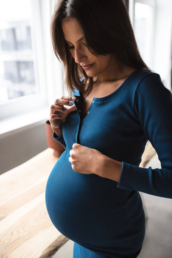 Tummy Sukienka ciążowa i do karmienia z dzianiny w prążek Milk&Love poseidon