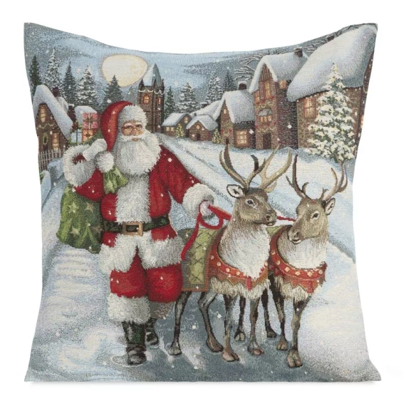 Chp 6130 Poszewka świąteczna gobelinowa Mikołaj Renifery Eurofirany szary
