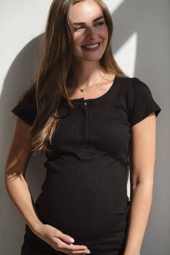 Tummy Bluzka ciążowa i do karmienia z krótkim rękawem Milk&Love czarny