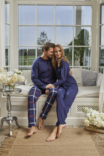 Song Piżama Damska długi rękaw, długie spodnie Italian Fashion - granatowy