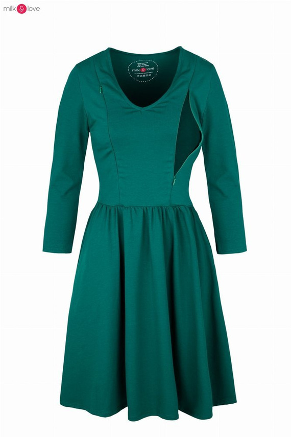 Sukienka do karmienia Just Milk butelkowa zieleń rękaw 7/8 Milk&Love