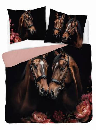 5295 A Holland Pościel bawełniana konie kwiaty Detexpol czarny