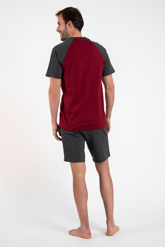 Morten Piżama Męska krótki rękaw, krótkie spodnie Italian Fashion - bordo/c.melanż