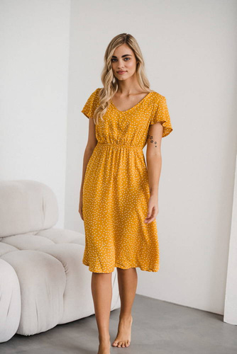 Lovely Dress Midi Milk&Love sukienka ciążowa i do karmienia musztardowy w groszki
