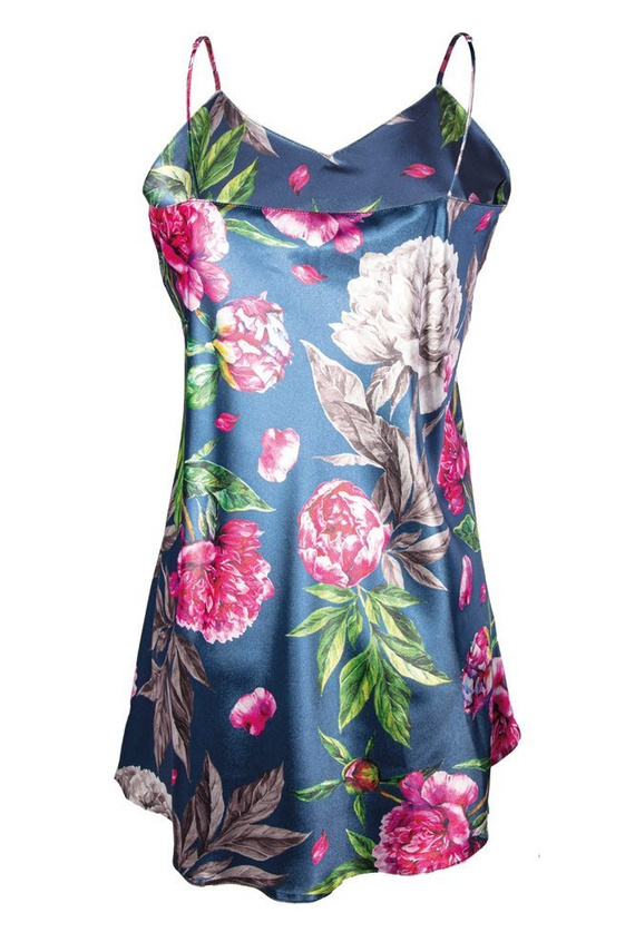 DK-HK Flowers Halka satynowa koszulka damska DKaren - 1 granatowy