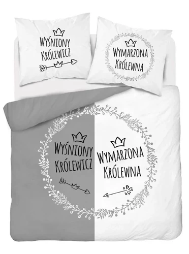 4411 A Holland 45 Pościel bawełniana Wyśniony królewicz Wymarzona królewna Detexpol biały/szary