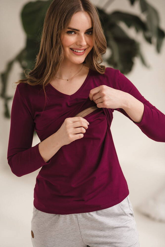 Milk Shirt Bluzka do karmienia i ciążowa z dekoltem w serek jagodowy