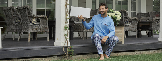 Jaromir Męska długi rękaw, długie spodnie Italian Fashion - niebieski/druk