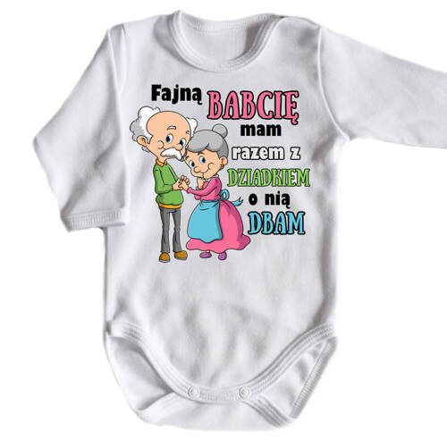 "Fajną babcię mam razem z dziadkiem o nią dbam"Moocha body długi rękaw biały