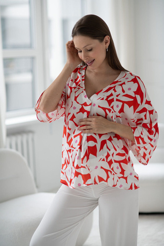Mamafullness Bluzka ciążowa do karmienia Milk&Love w kwiaty – wiskoza, rękaw 3/4, oversize