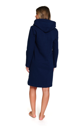 Doctor Nap 7364 – Szlafrok damski bawełniany na zamek z kapturem | 100% bawełna, polska produkcja - navy blue