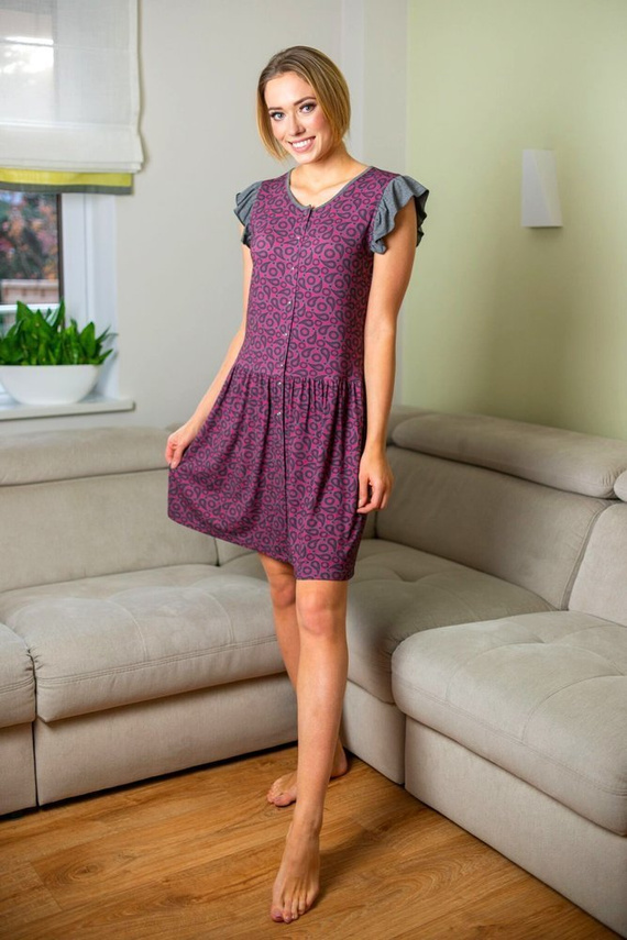 318 Koszula Nocna, ciążowa, do karmienia MIRACLE - bordowe łezki