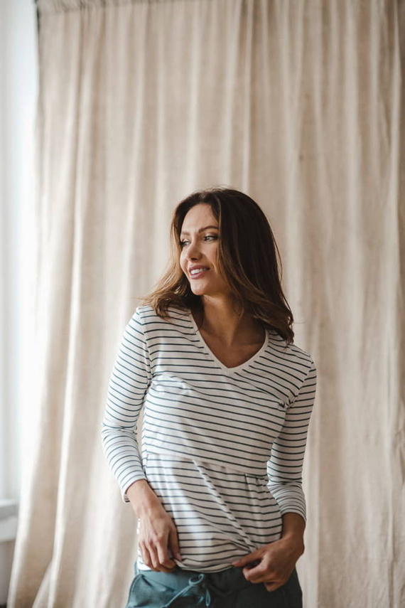 Milk Shirt Milk&Love Bluzka ciążowa i do karmienia w zielono-białe paski