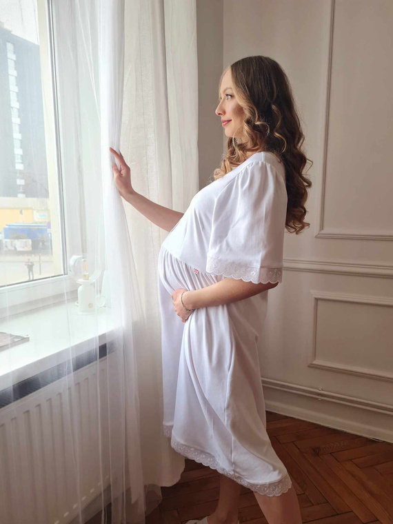 34PE Peonia z koronką Koszula ciążowa i do karmienia Marija – 100% bawełna - biały