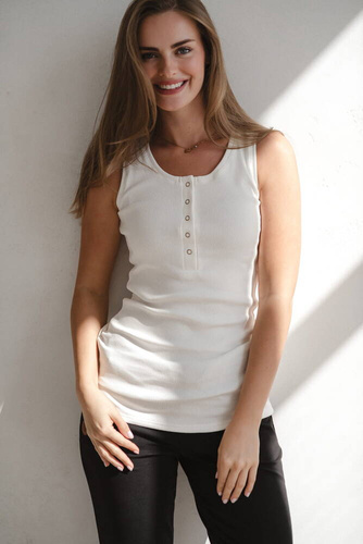 Tummy koszulka ciążowa do karmienia w prążki na ramiączkach Milk&Love śmietankowy