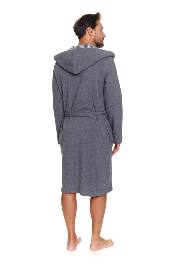 7230 Szlafrok męski Doctor Nap – bawełna, kaptur, eleganckie wykończenia - dark grey