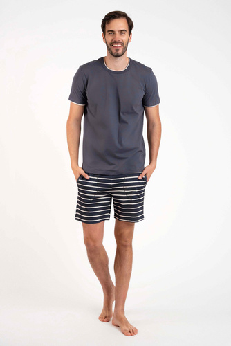 Lars Piżama Męska krótki rękaw, krótkie spodnie Italian Fashion - grafitowy/druk grafitowy