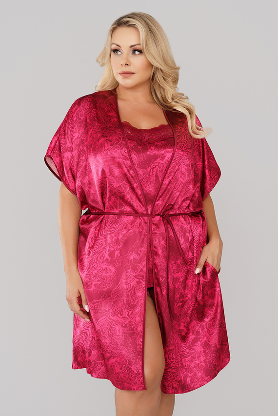 Impresja Szlafrok Damski Italian Fashion bordowy