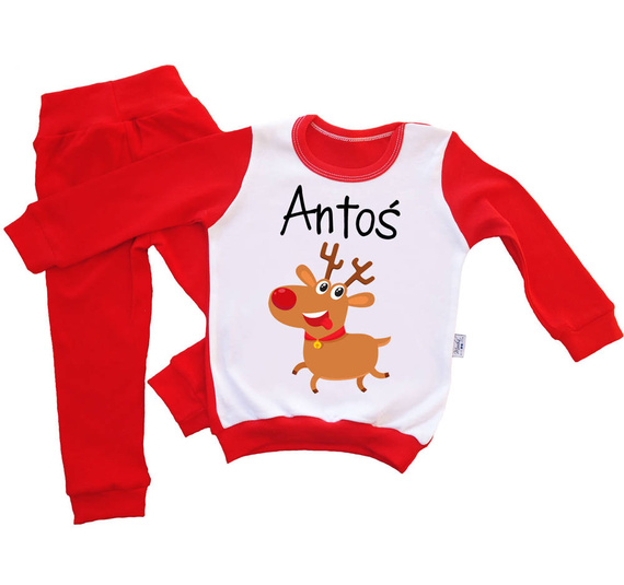 Renifer Moocha Piżamka świąteczna dla dzieci z imieniem czerwony