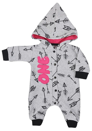 Pajac dresowy z kapturem "ONE" Koala - szary-różowy