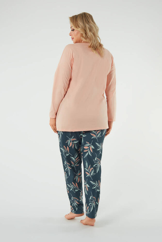 Julietta Piżama Damska długi rękaw, długie spodnie Italian Fashion - łososiowy/druk