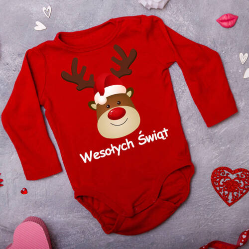 "Uśmiechnięty renifer" Body długi rękaw Moocha czerwony