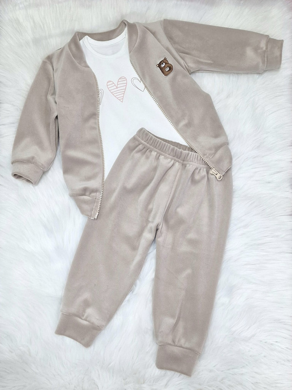 Trzy serca Body niemowlęce Bambarillo ecru – bawełna, elastyczna dzianina, idealne do dresiku „BEAR”