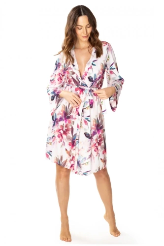 86663 Larisa Szlafrok peniuar Mewa druk w kwiaty