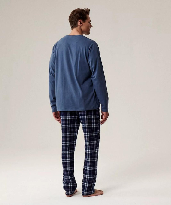 NMP-393 Atlantic niebieski – piżama męska bawełniana flanelowe spodnie