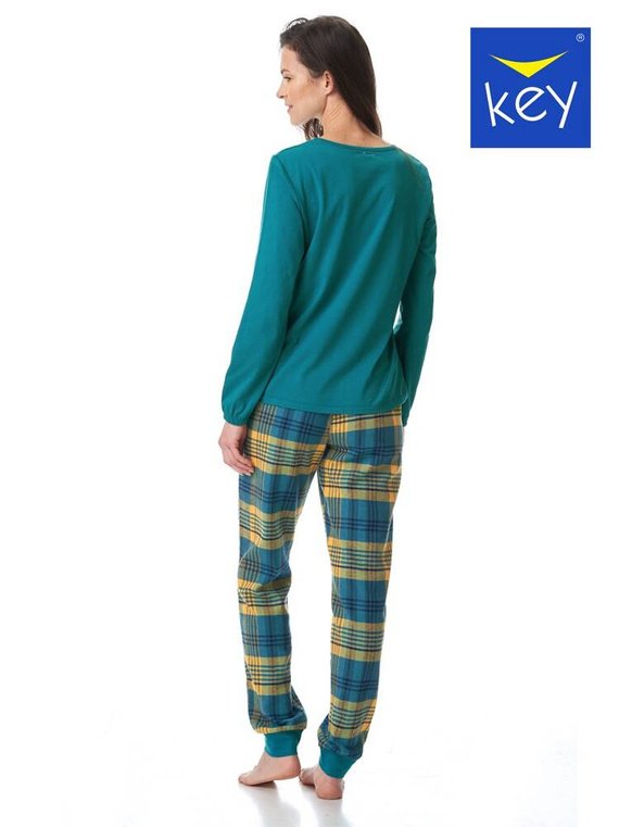 LNS 408 Flanela Bawełniana Piżama Damska Key - zielony/kratka