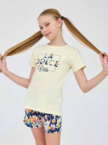 Piżama dziewczęca Cornette 788/122 Kitty bawełna krótki rękaw spodenki