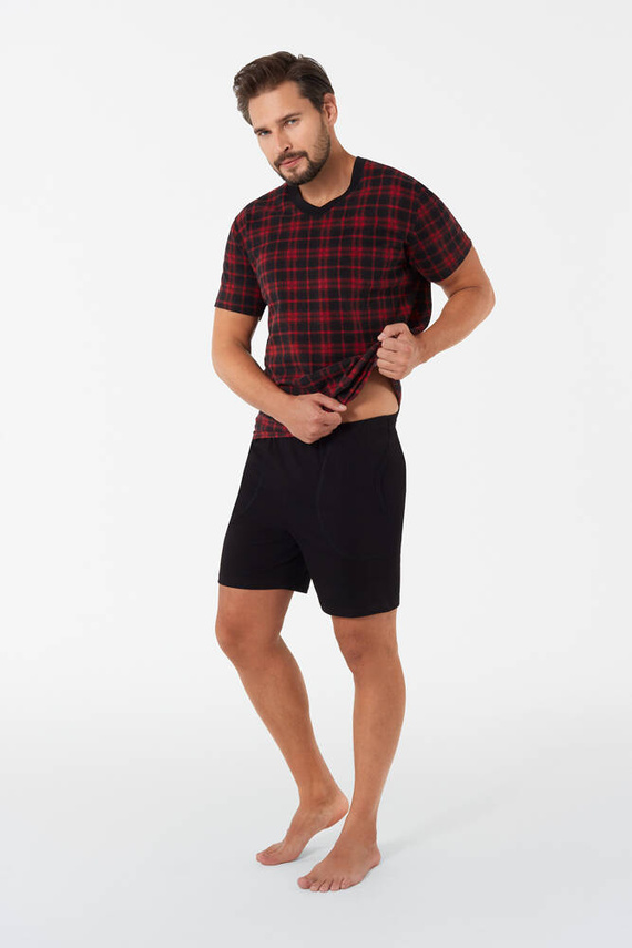 Eliasz Piżama Męska krótki rękaw i spodenki Italian Fashion - druk/czarny