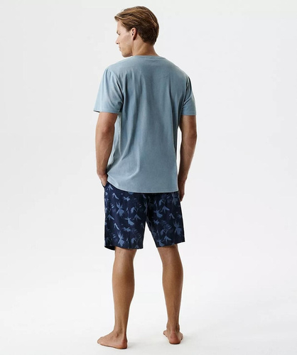 Piżama męska Atlantic niebieski NMP-399 100% bawełna – letnia, lekka i wygodna