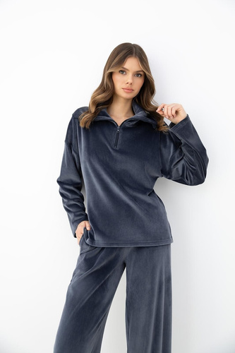 Sensis Imena Grafitowy Komplet Damski Welurowy Dres Homewear Ciepły