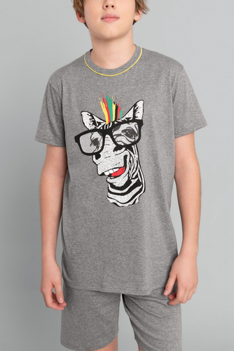 Piżama chłopięca krótki rękaw, spodnie Italian Fashion Crazy - średni melanż