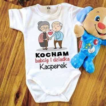 "KOCHAM babcię i dziadka z imieniem" Moocha body krótki rękaw biały