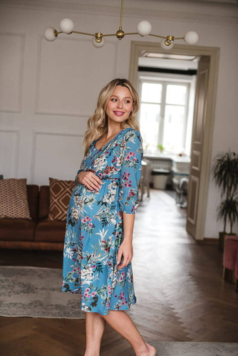 Lovely Dress Midi Milk&Love sukienka ciążowa i do karmienia błękitna w kwiaty
