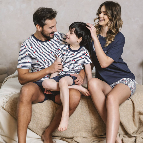 Piżama chłopięca krótki rękaw, spodnie Italian Fashion Korfu - druk/granatowy