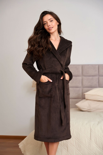 Doctor Nap 7548 Brownie Szlafrok Damski Soft Długi z Kapturem Brązowy