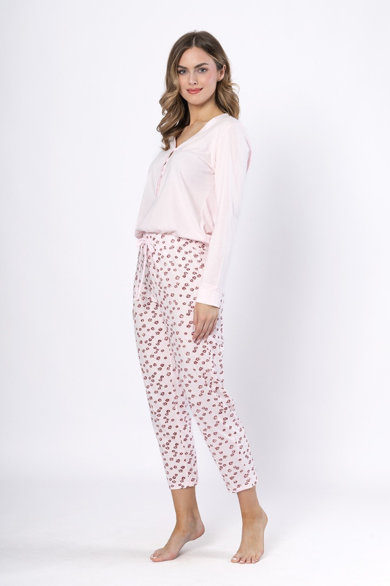 Piżama damska Laveza 1623 Grażyna – bawełna, jasny róż, długi rękaw