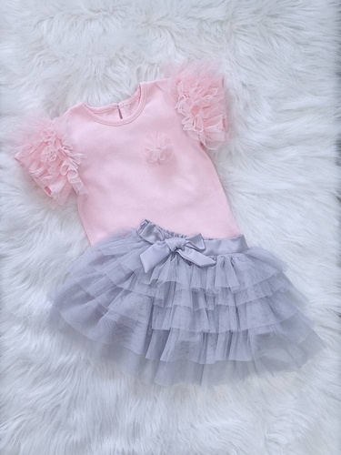 Inez Bambarillo Bluzka dziecięca krótki rękaw pudrowy róż