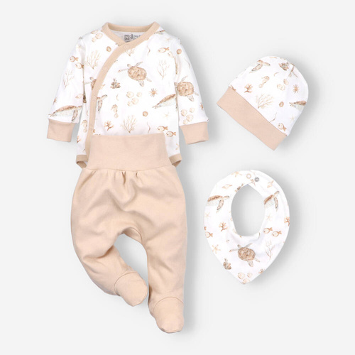 ABK-0015/ŻÓŁ Turtles Komplet niemowlęcy z bawełny organicznej Nini beżowy