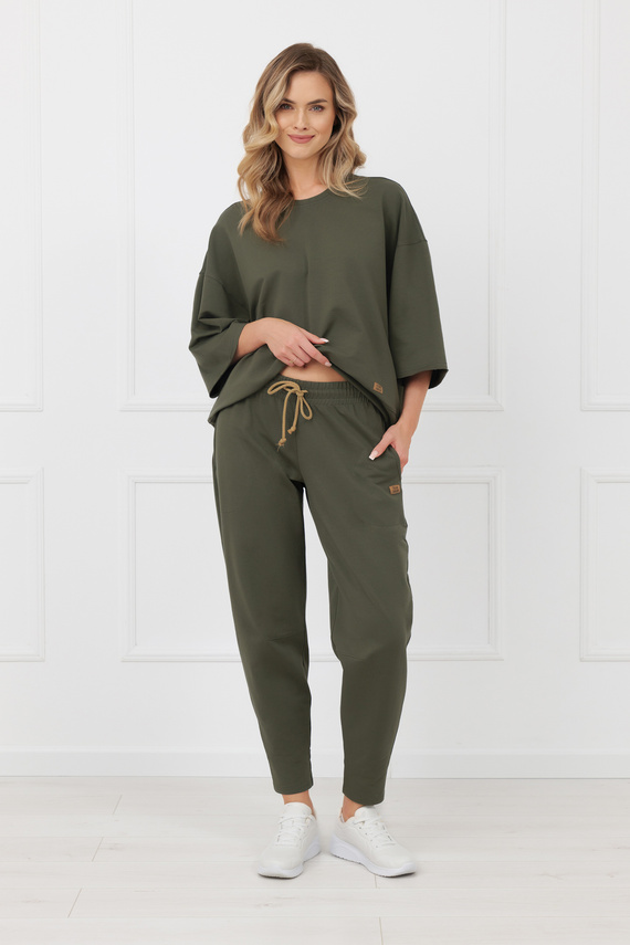 Bluza Kaori Italian Fashion 3/4 rękaw bawełna elastan- ciemny oliwkowy