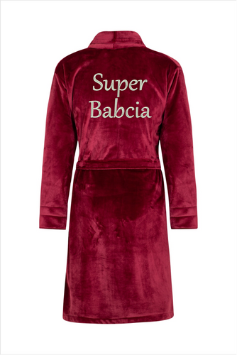 Super Babcia Szlafrok damski polarowy ByShelly - bordowy/srebrny