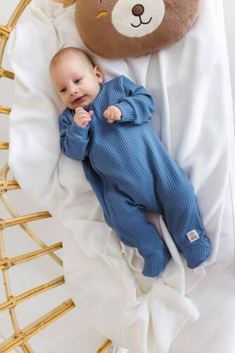 "Natural Waffel" Makoma Pajacyk niemowlęcy denim