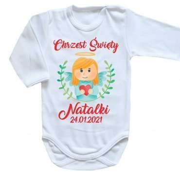 "Chrzest dla dziewczynki z imieniem" Moocha body długi rękaw biały