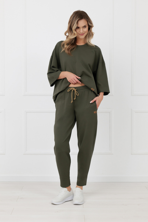 Spodnie dresowe Kaori Italian Fashion bawełna- ciemny oliwkowy