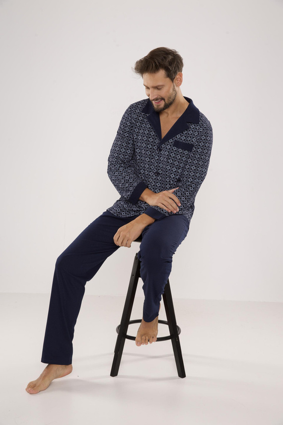 538 Carlo Piżama Męska De lafense - granat+kwadrat