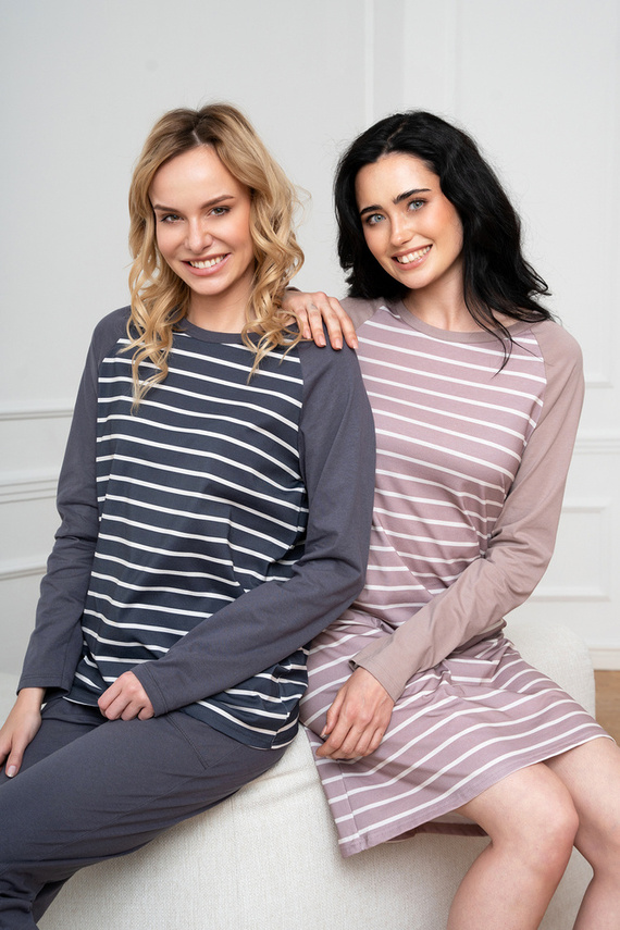 Oda Piżama Damska długi rękaw, długie spodnie Italian Fashion - druk grafitowy/grafitowy